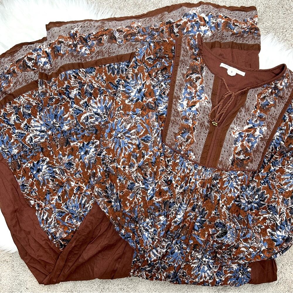 Anthropologie Brown and Blue Floral Maxi Dress